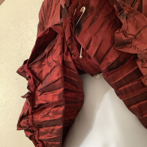 Vintage Y2K Red Witchy Whimsigoth Dark Romantic Vamp Button Up Crinkle Top M - Picture 5 of 8